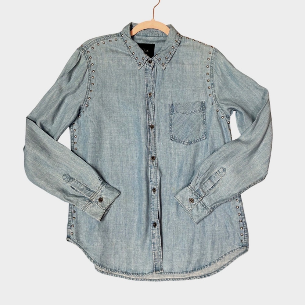 Rails Womens Medium Blue Studded Lyocell Linen Chambray Button Down Shirt
